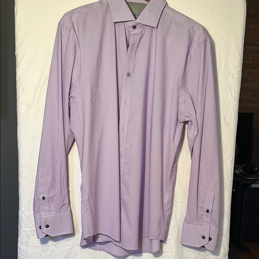 Twillory Trim Fit Purple Checked Dress Shirt